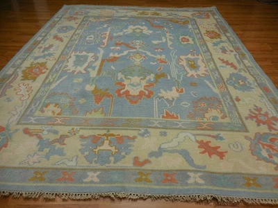 土耳其 Oushak 地毯,现代多色小地毯,手工波西米亚地毯,8x10 — 第 1/4 张图片