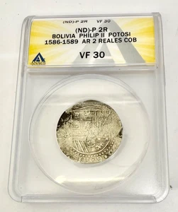 Bolivia Philip II Potosi 1586-1589 Silver 2 Reales COB Coin NGC VF 30 - Picture 1 of 5