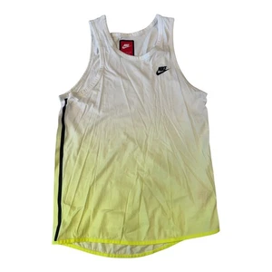 Nike White Yellow Dip Dye Tank Top M Streetwear Ombre Swoosh Muscle Tee - Foto 1 di 8