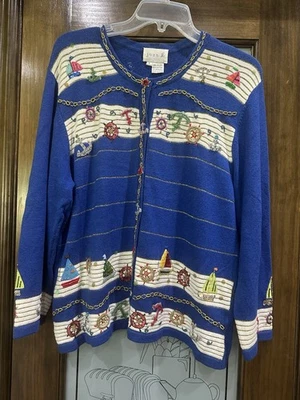 Cárdigan náutico grande azul con cuentas para mujer Foto 1 de 4