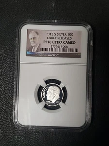 2013-S Silver 10c Roosevelt Dime PF70 Ultra Cameo Early Releases Portrait Label - Picture 1 of 4