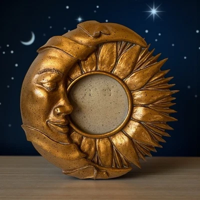 Vtg 90s Figi Hand Painted Celestial Sun and Moon Picture Photo Frame Whimsigoth - Image 1 of 4