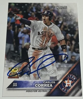 CARLOS CORREA AUTOGRAPHED 2016 TOPPS FUTURE STARS GOLD CUP RC #650 HOU ASTROS - Image 1 of 2