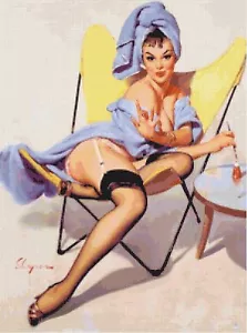 Quadro Pin-Up Vintage Retrò Chiodi Contati Punto Croce Modello Tabella - Foto 1 di 1