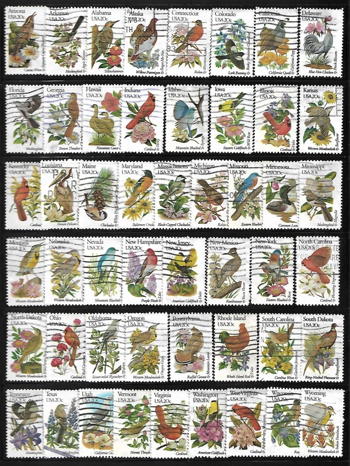 USA 1982 State Birds & Flowers set of 50 used stamps - Image 1 of 1