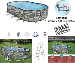 Piscina Grande 20'x12'x48" Con Marco De Metal Resistente Con Bomba Y Escalera - Picture 1 of 12