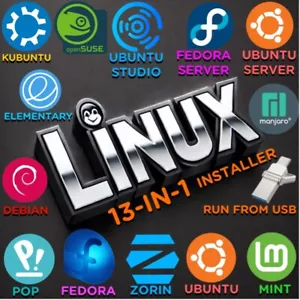 Linux Multi-Boot USB Installer 13-in-1 | Dual USB-A & USB-C | Ubuntu, Mint, Etc - Picture 1 of 5
