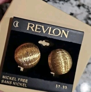 Vintage Brushed Goldtone Button Dome Earrings Revlon Clip On NOS 90s - Picture 1 of 4
