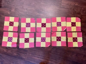 10 Vintage 9 Sq Patchwork Quilt Blocks ~8.25x8.25" Calico Unused Unfinished - Picture 1 of 5