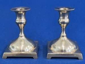 Vintage Brass Candlesticks Pair of Footed 4 1/8" Candle Stick Holders - Picture 1 of 8