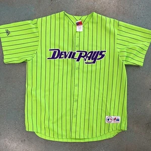 VTG RARE MADE IN USA MAJESTIC TAMPA BAY DEVIL RAYS NEON GREEN JERSEY SIZE XL - Picture 1 of 7