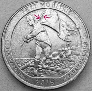2016-P Fort Moultrie Quarter Large Die Chip Error on Flagpole. Free Shipping! - Picture 1 of 2
