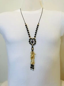 Santa Muerte oro chapeado en collar piedra Amatista Morada y oro laminado - Picture 1 of 10