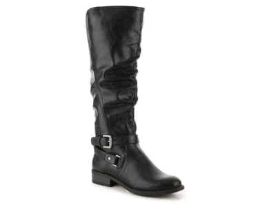 NICOLE WHITE MT LAYTON 6 BLACK BROWN STONE SLOUCH KNEE BOOTS  ZIP BUCKLES - Image 1 of 4