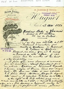 Paris XI ème 69 Fbg St Antoine - Très Belle Entête Secteur Ebénisterie de 1922 - Zdjęcie 1 z 1