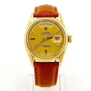 ROLEX PRESIDENT DAY-DATE 1807 18K YELLOW GOLD CHAMPAGNE BARK BEZEL 36MM 1969 - Picture 1 of 12