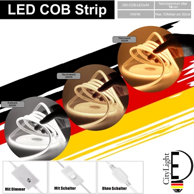 230V COB LED Streifen Stripe Lichtband Lichtschlauch Kette Wasserdicht 360LEDs/M - Bild 1 von 4