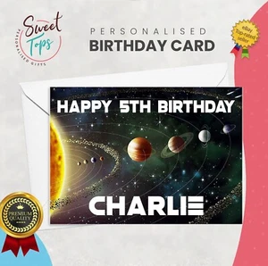 PERSONALISED A5 BIRTHDAY CARD KIDS SPACE THEME | ANY NAME | AGE - Picture 1 of 3