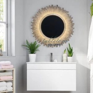 15" Natural Selenite Stone Mirror , Selenite Crystal Wall Mirror , Unique Decor - Picture 1 of 9