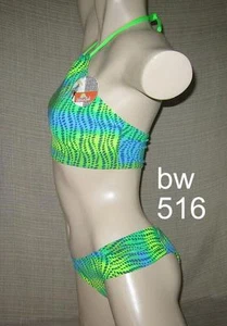 NEU!! Sexy grün & blau gepunktet brasilianisches CROP TOP Bikini Badeanzug neu mit Etikett - S, M - Bild 1 von 1