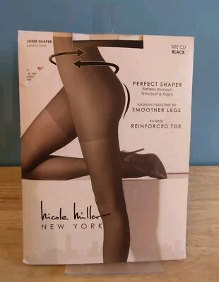 Nicole Miller Pantyhose Size CD Black Sheer Perfect Shaper New - Image 1 of 3