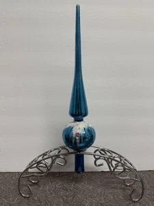 Vintage Bradford Plastic Blue Tree Topper 12” Glittered Finial Made in Italy - Picture 1 of 8