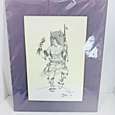 Arte a lápiz original Jerome Martinez Buffalo Dancer Pueblo mate firmado 2007 Foto 1 de 4