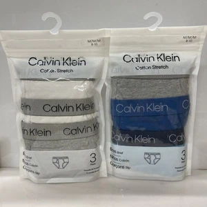 Set of 2 Calvin Klein Boys 3-Pack Briefs In each US M(8-10) White + Blue/Gray - Picture 1 of 4