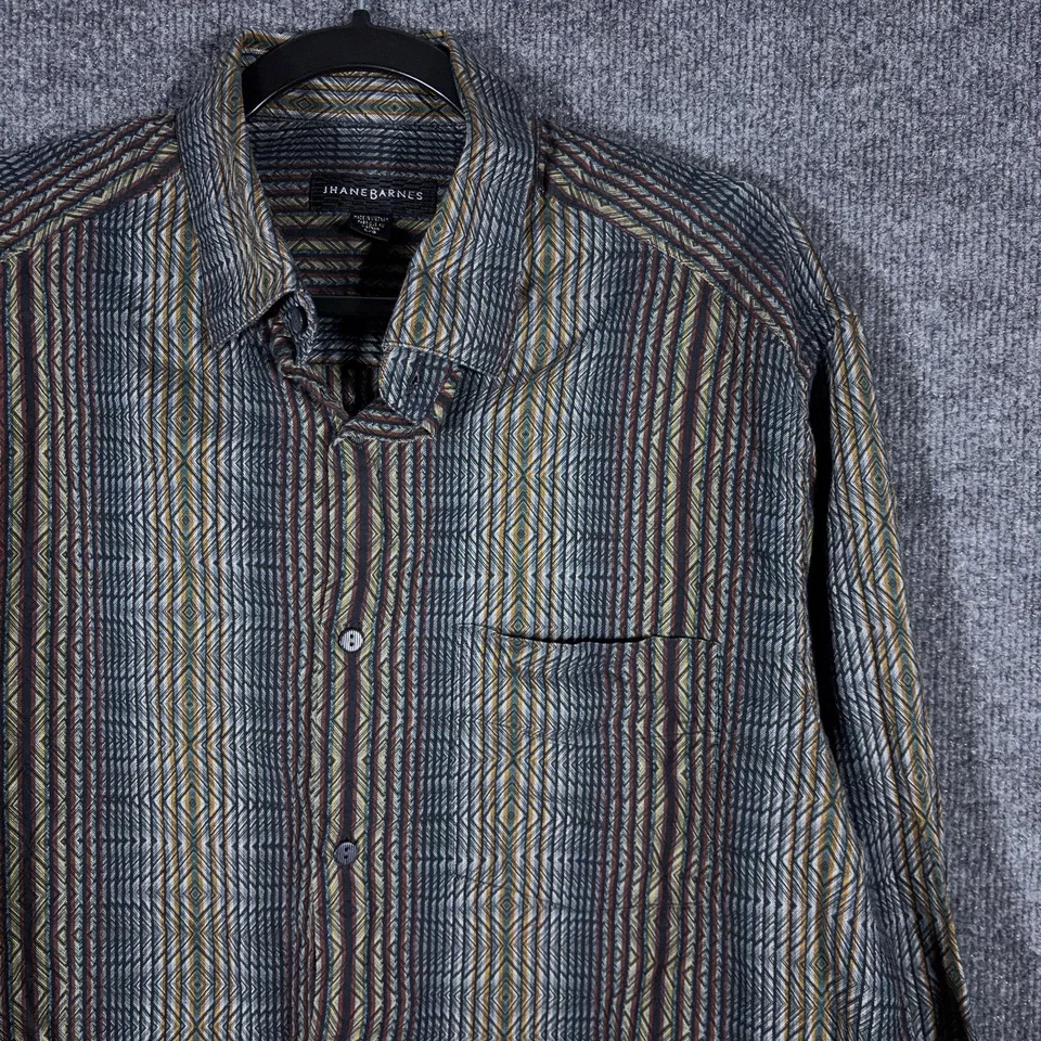 Jhane Barnes Shirt Mens Large Multicolor Geometric Stripe Button Long Sleeve - Image 1 of 4