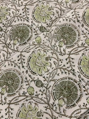 BALLARD DESIGNS BRISTOW GREEN FLORAL FOREST CHARTREUSE FABRIC 2  1/4 YARDS 54" W - Image 1 of 4