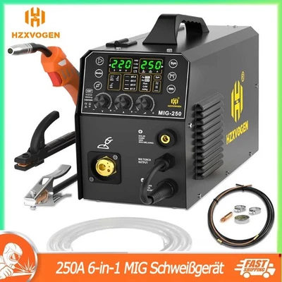 HZXVOGEN Aluminium Schweißgerät Ohne Gas 6in1 MAG MIG 250A 230V WIG MIG MMA IGBT Inverter