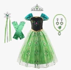 Disney Frozen Prinzessin Anna inspiriert Mädchen Kleid Party Verkleidung Halloween Kostüm - Bild 1 von 9