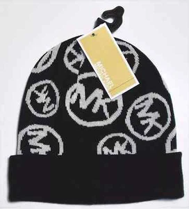 Michael Michael Kors Black/White Logo Winter Knit Beanie Cap One Size NWT - Picture 1 of 2