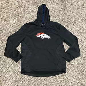 Denver Broncos Majestic Sweatshirt Size Large Hoodie Pullover ThermaBase Black - Picture 1 of 6
