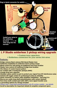 Gibson Les Paul Studio Solderless HHH Wiring Upgrade BV/NV/Mid Blend/Master Tone - Picture 1 of 9