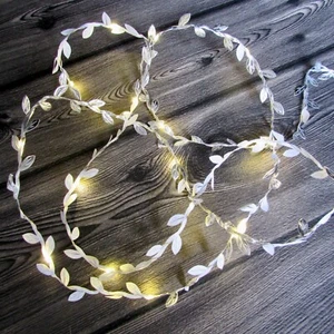 Metallic Silver Leaf Fairy Lights - battery. 2m - 10m sizes. Handmade to order. - Picture 1 of 11