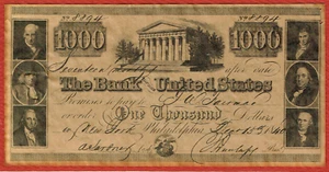 1840 BANCA DEGLI STATI UNITI PHILADELPHIA BANCONOTA DA $1000 #8894 EMISSIONE NEW YORK - Foto 1 di 2