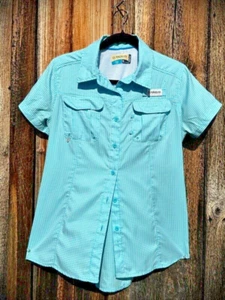 Women's Magellan Fish Gear Wicking shirt Turquoise Plaid Vented Short Sleeve M - Picture 1 of 7