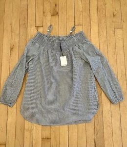 Neu mit Etikett Calvin Klein schulterfrei poliert Sommer grau gestreift Top Shirt Bluse S - Bild 1 von 7