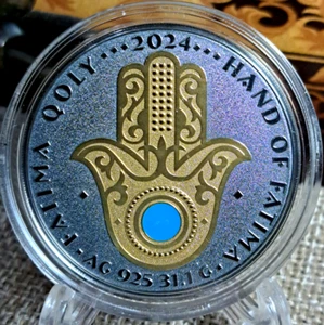 Hand of Fatima 2024 Magic Simbol Kazakhstan 1000 tenge 1 Oz Silver antique - Foto 1 di 5