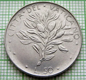 VATICAN Pavlvs PAUL VI 1974 50 LIRE, STAINLESS STEEL, UNC - Picture 1 of 4