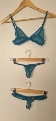 Wicked Weasel Vintage Rosa - Conjunto de 3 piezas de lencería de encaje - Talla L y S - Verde azulado Foto 1 de 3