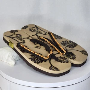 Soho Flip Flop Brown & Tan w/Beads Sandals Women's 7 - Picture 1 of 20