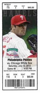 WHITE SOX at PHILLIES ~ 2013 DH Ticket w/ COLE HAMELS ~ FREE SHIPPING - Bild 1 von 1