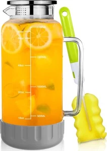 Aofmee 68oz Glass Pitcher with Lid, 2 Liter Water Carafe with Silicone Base and - Picture 1 of 6