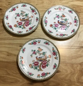 3 F Winkle & Co England Whieldon Ware Lunch Plates PHEASANT Pattern 1908 - Imagen 1 de 4