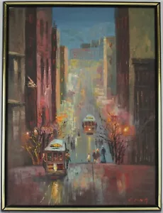 San Francisco Trolley Painting 1960's Mid Century Modern 18" x 24" - Picture 1 of 4