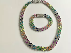 Colorido Arco Iris Estrás Pulsera Collar Helado Hip Hop Joyería Set Multi - Imagen 1 de 12