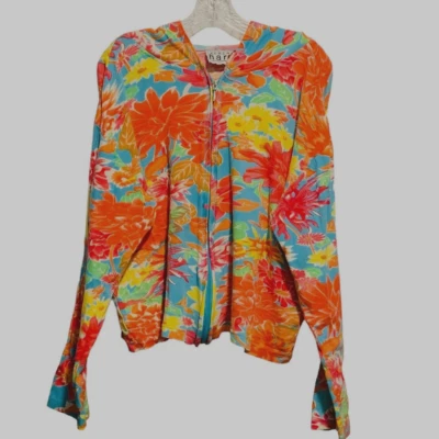 Keran Hart XL Hoody Front Zip Boho Artsy 100% Cotton Eclectic Floral Festival - Image 1 of 4