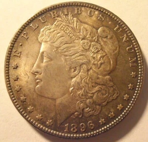 1896 P Morgan Silver Dollar, AU  (96PFA1) - Picture 1 of 4
